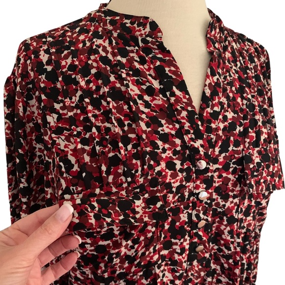 COCOMO 1X Red Black 3/4 sleeve Plus Size women's Pintuck Blouse tunic - Picture 7 of 14